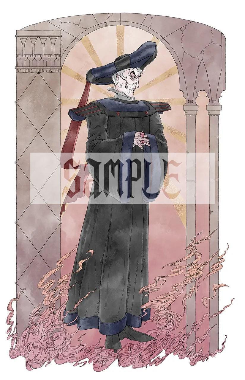 Judge Frollo Art Print | Hunchback of Notre Dame Disney Villain | Gothic Watercolor 12x18 Wall Decor