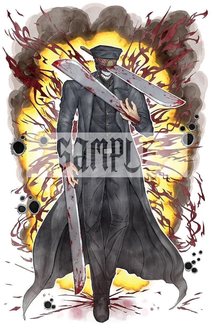 Katana Man Art Print | Chainsaw Man Watercolor Poster | Anime Villain 12x18 Decor