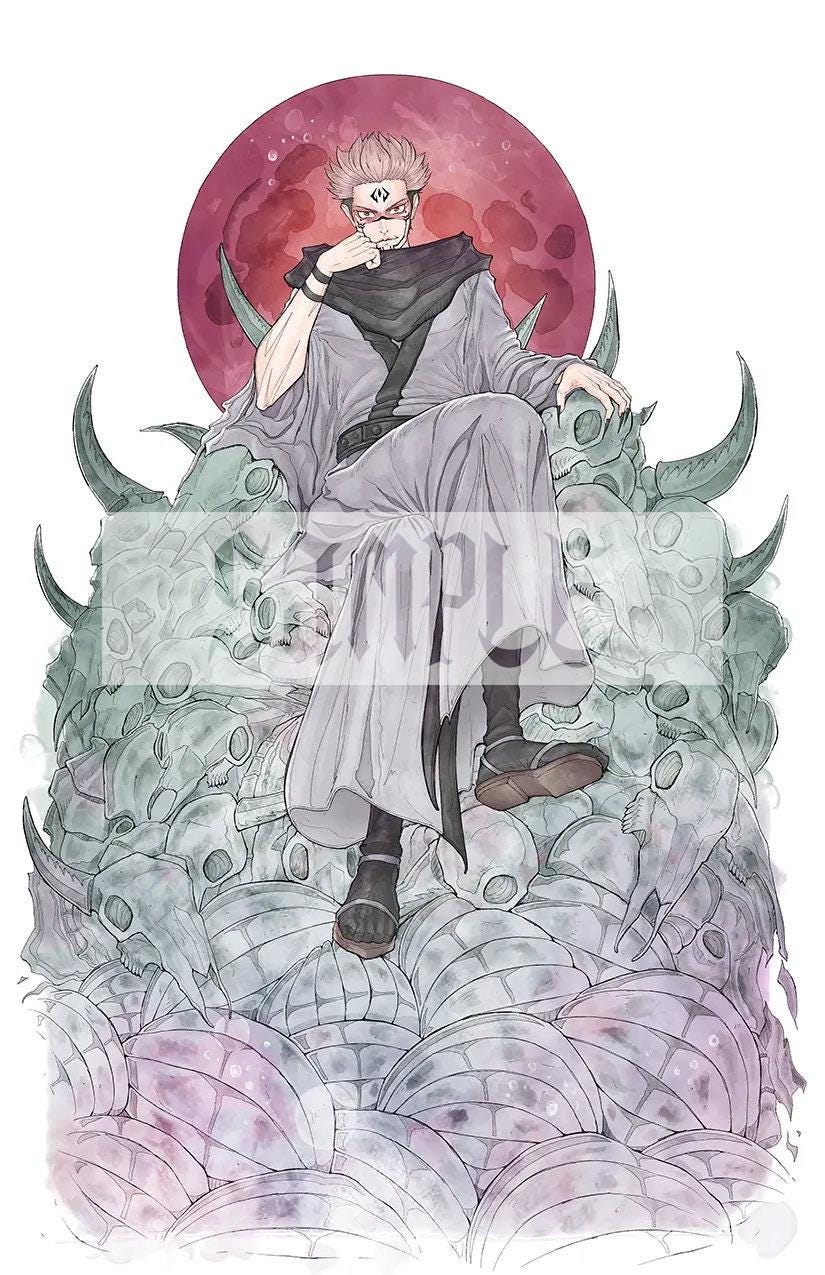 Sukuna Art Print | Jujutsu Kaisen Watercolor Poster | Anime Villain Wall Decor | 12x18 Fantasy Illustration