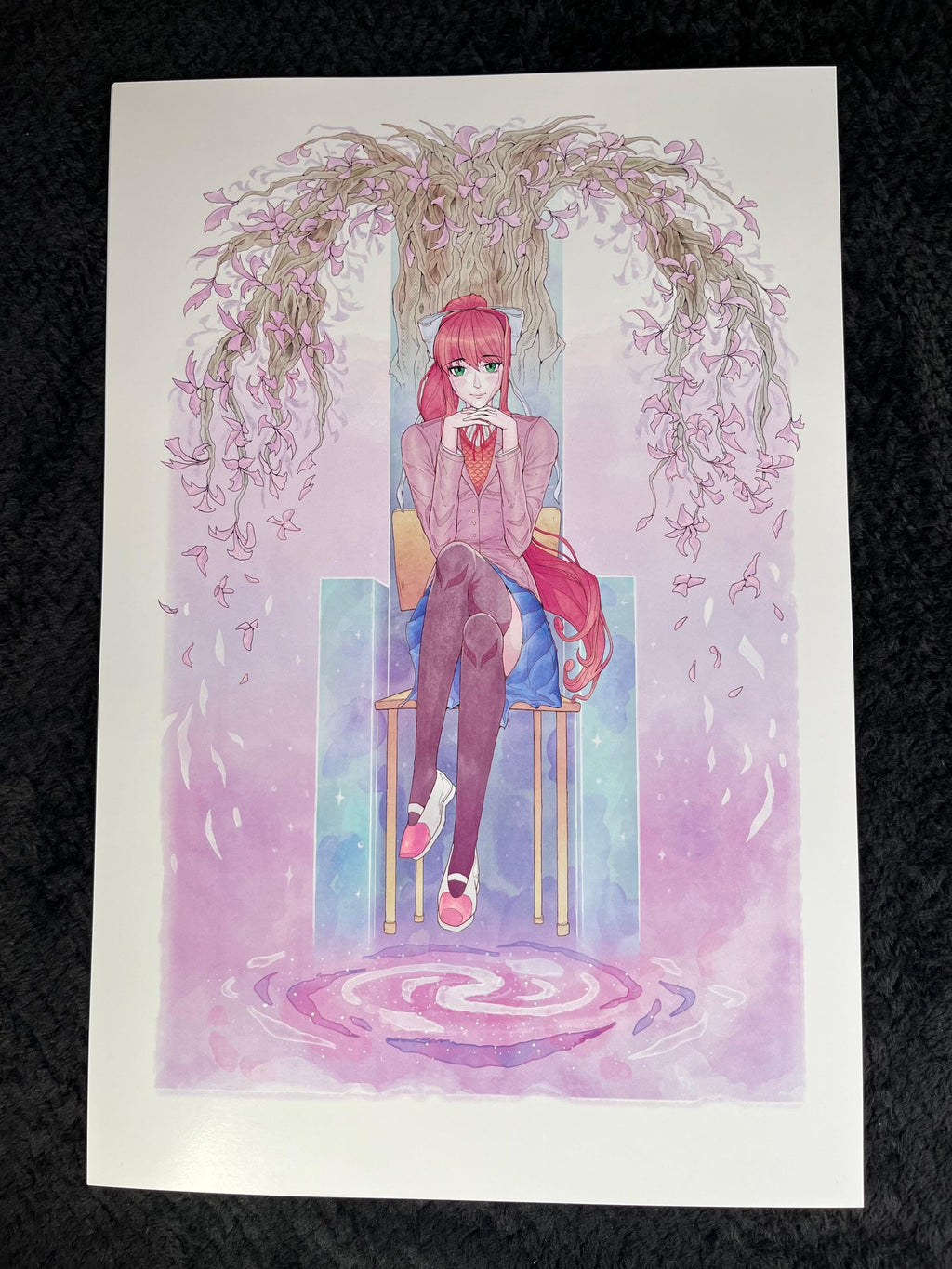 Monika Art Print | Doki Doki Literature Club Poster | Pastel Watercolor Anime 12x18 Decor