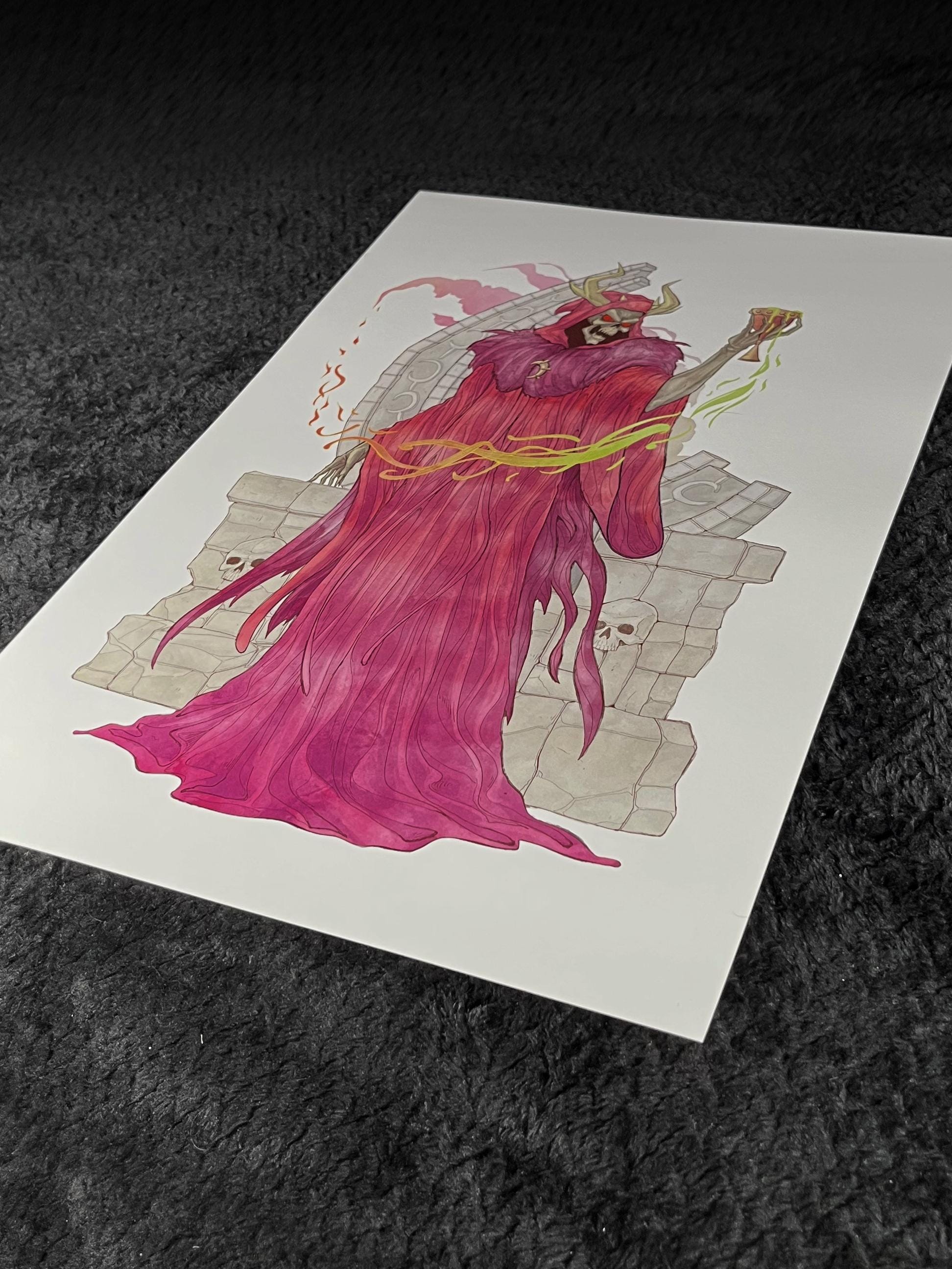 Horned King Art Print | Black Cauldron Watercolor Poster | Dark Fantasy Villain 12x18 Decor