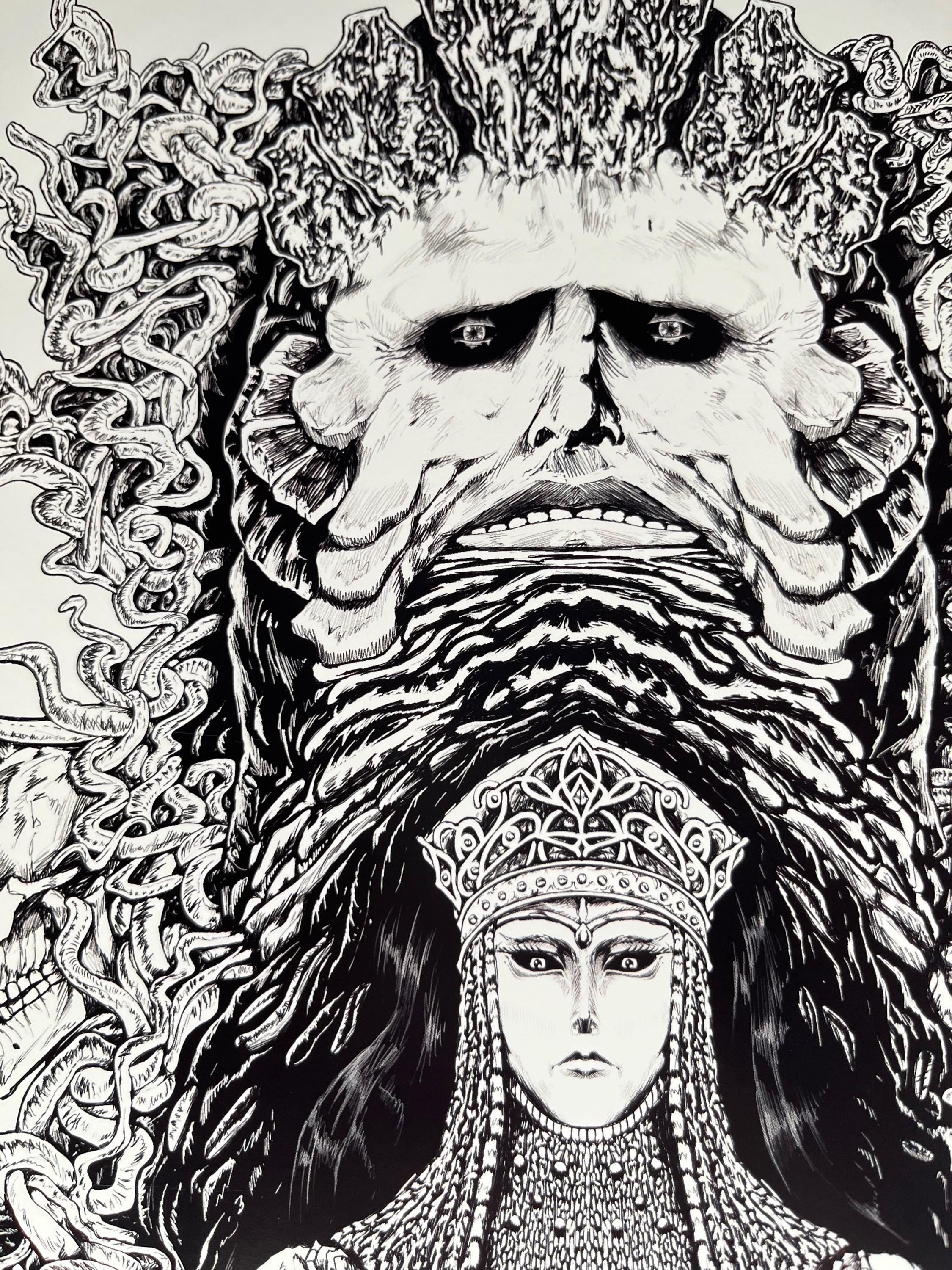 Rykard Art Print | Elden Ring 12x18 Detailed Decor | Monochrome Ink Fantasy | Black and White