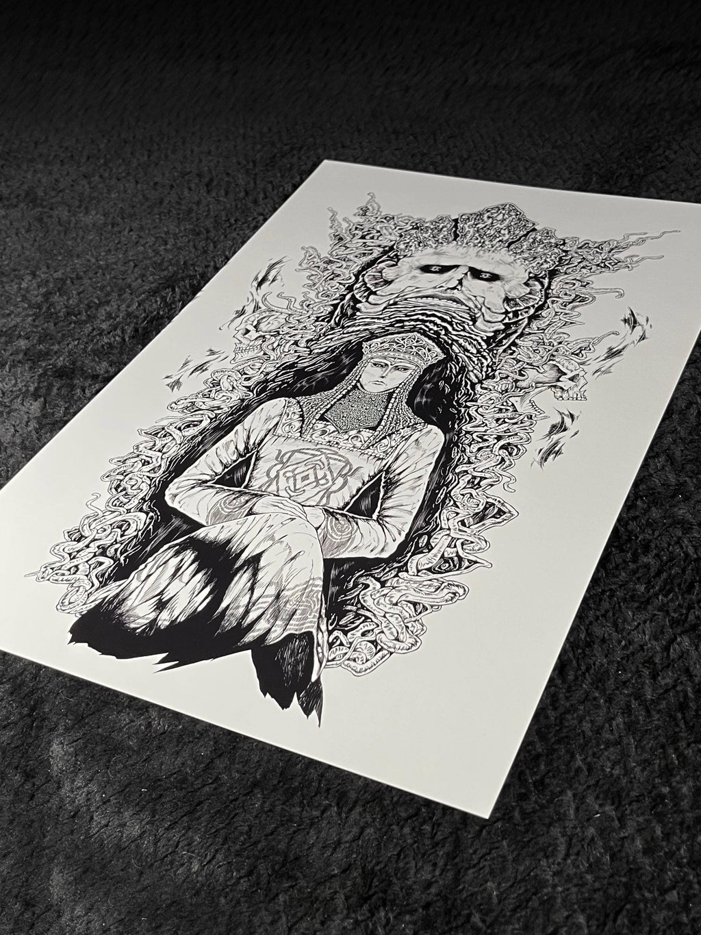 Rykard Art Print | Elden Ring 12x18 Detailed Decor | Monochrome Ink Fantasy | Black and White