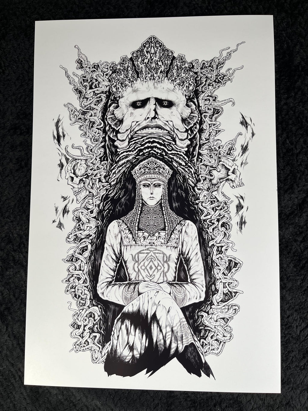 Rykard Art Print | Elden Ring 12x18 Detailed Decor | Monochrome Ink Fantasy | Black and White