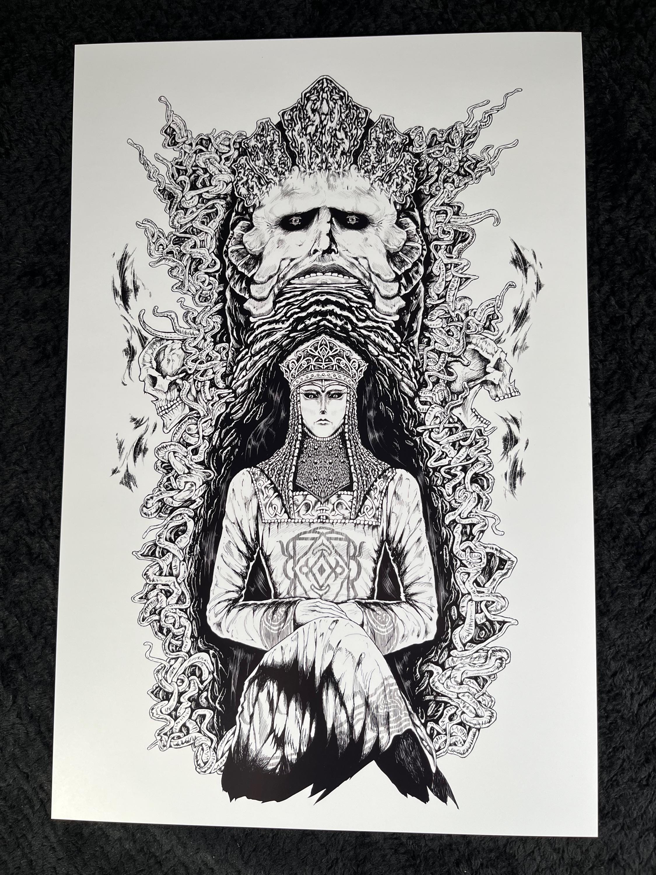 Rykard Art Print | Elden Ring 12x18 Detailed Decor | Monochrome Ink Fantasy | Black and White