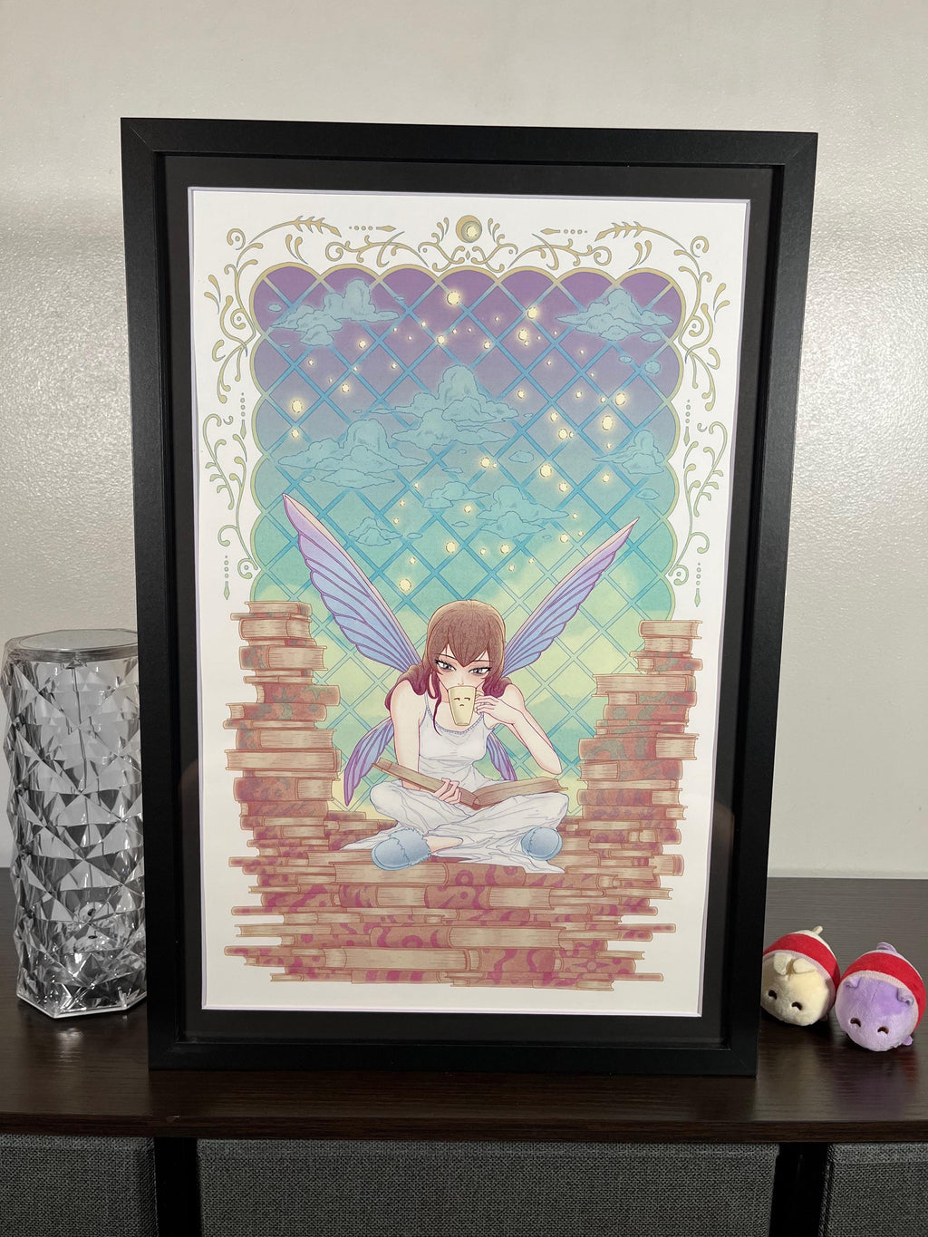 Coffee Pixie Art Print | Pastel Watercolor Cozy Anime | 12x18 Lofi Wall Decor