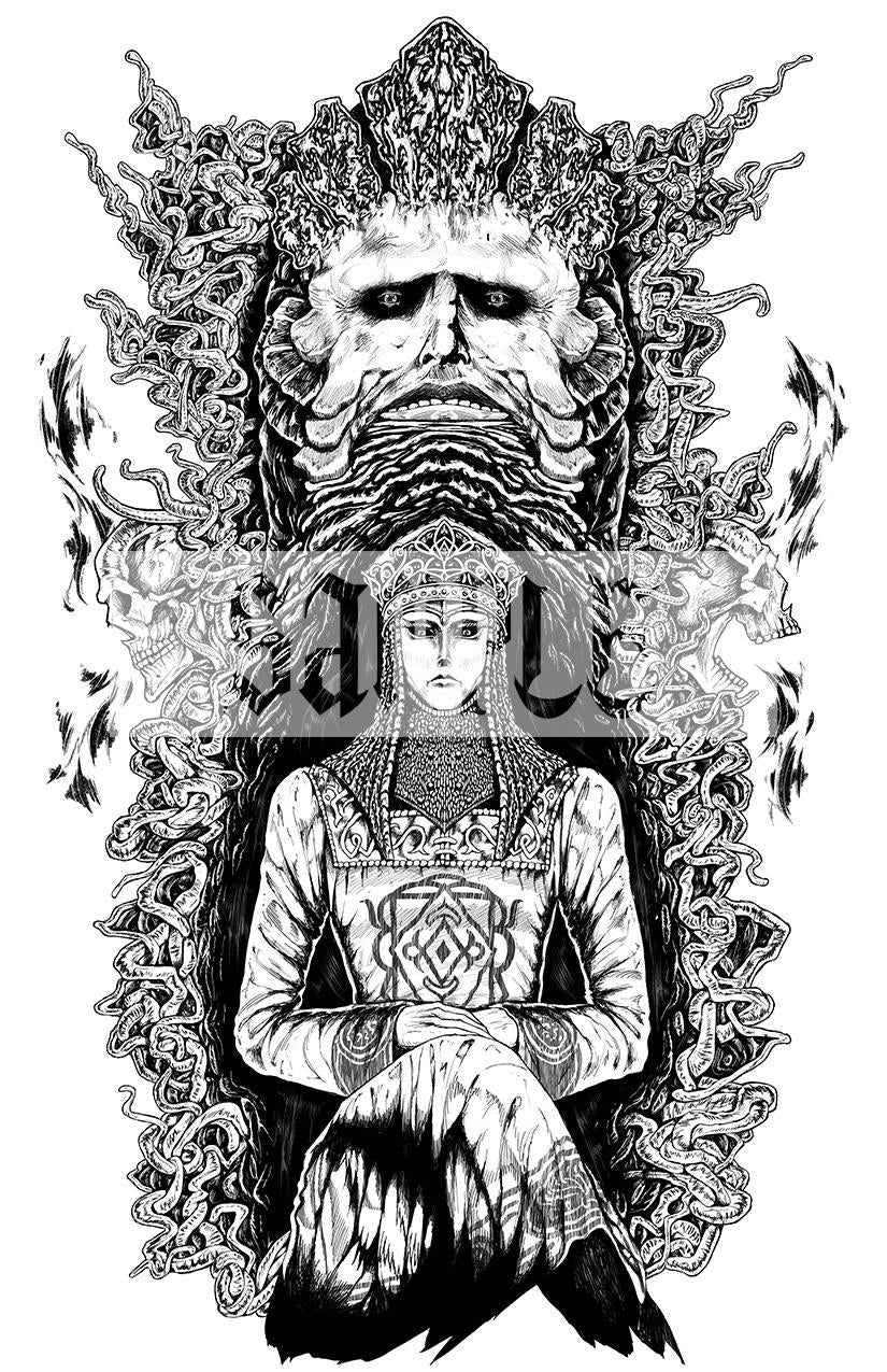 Rykard Art Print | Elden Ring 12x18 Detailed Decor | Monochrome Ink Fantasy | Black and White