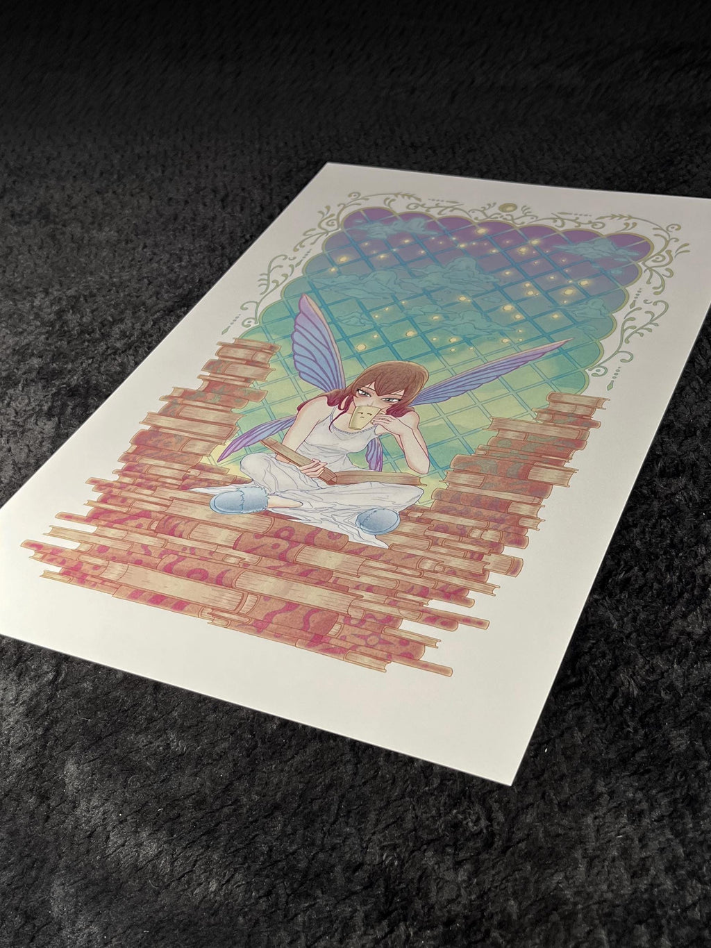 Coffee Pixie Art Print | Pastel Watercolor Cozy Anime | 12x18 Lofi Wall Decor