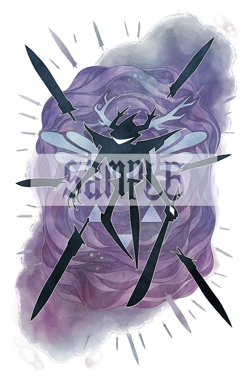 Roaring Knight Art Print | Indie RPG Villain Fan Art | Dark Fantasy Silhouette 12x18 Wall Decor