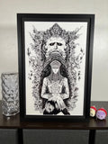 Rykard Art Print | Elden Ring 12x18 Detailed Decor | Monochrome Ink Fantasy | Black and White