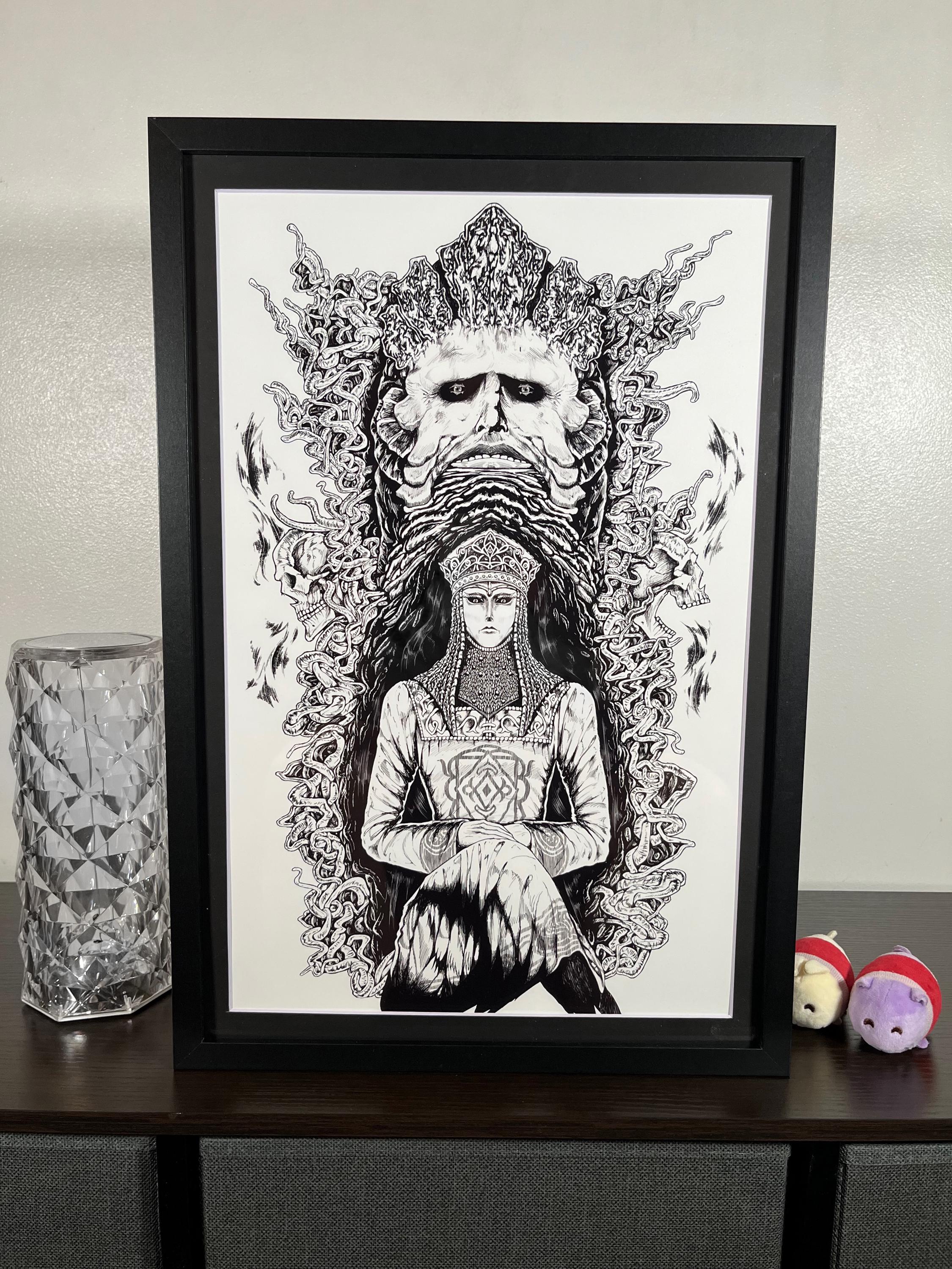 Rykard Art Print | Elden Ring 12x18 Detailed Decor | Monochrome Ink Fantasy | Black and White