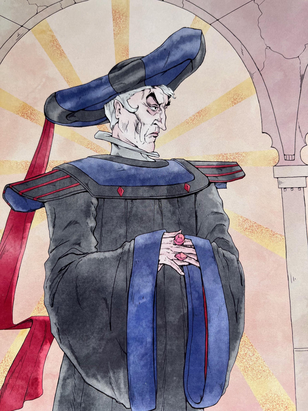 Judge Frollo Art Print | Hunchback of Notre Dame Disney Villain | Gothic Watercolor 12x18 Wall Decor