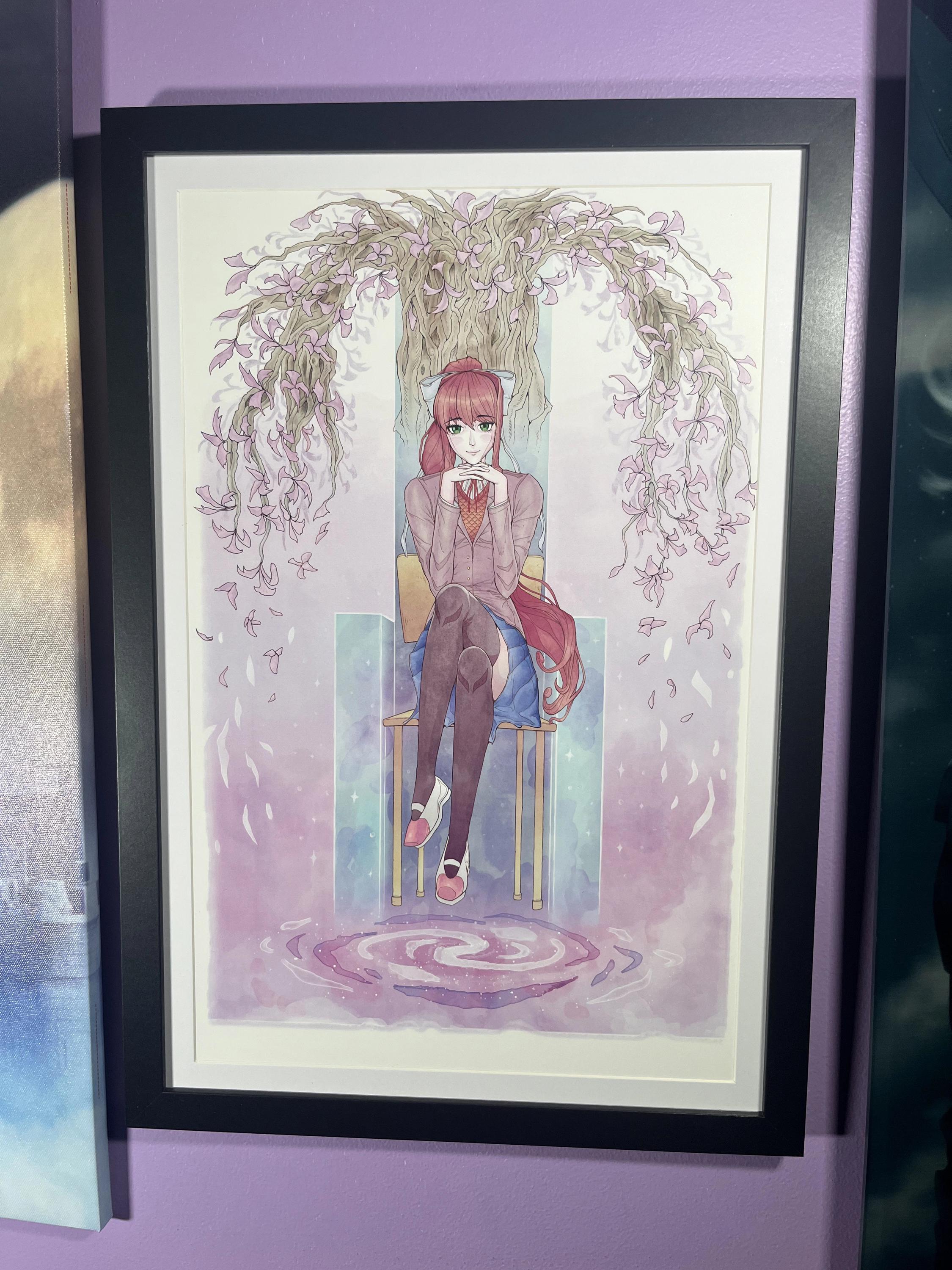Monika Art Print | Doki Doki Literature Club Poster | Pastel Watercolor Anime 12x18 Decor