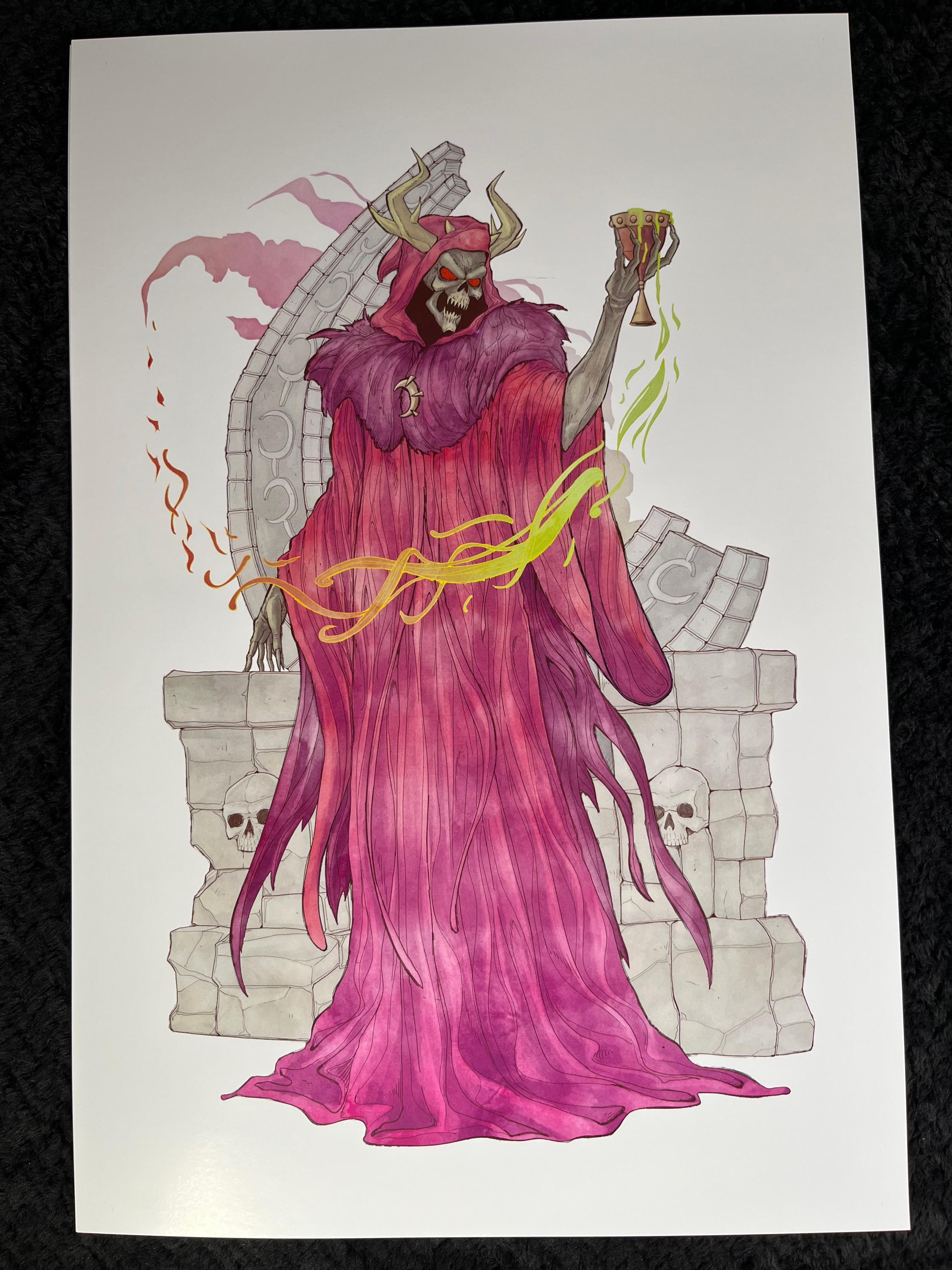 Horned King Art Print | Black Cauldron Watercolor Poster | Dark Fantasy Villain 12x18 Decor