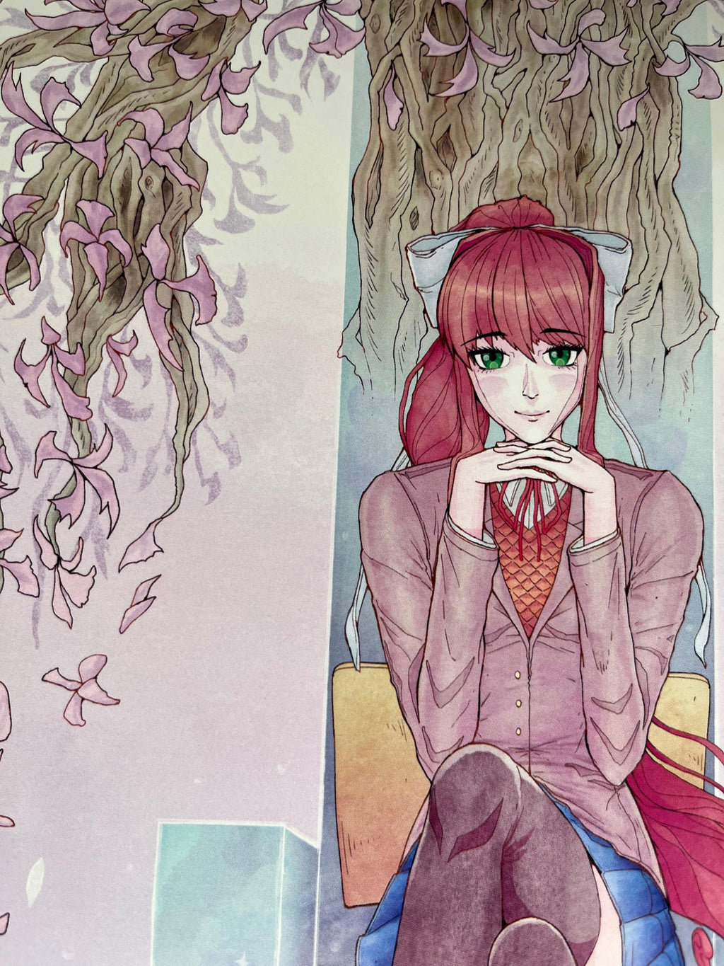 Monika Art Print | Doki Doki Literature Club Poster | Pastel Watercolor Anime 12x18 Decor