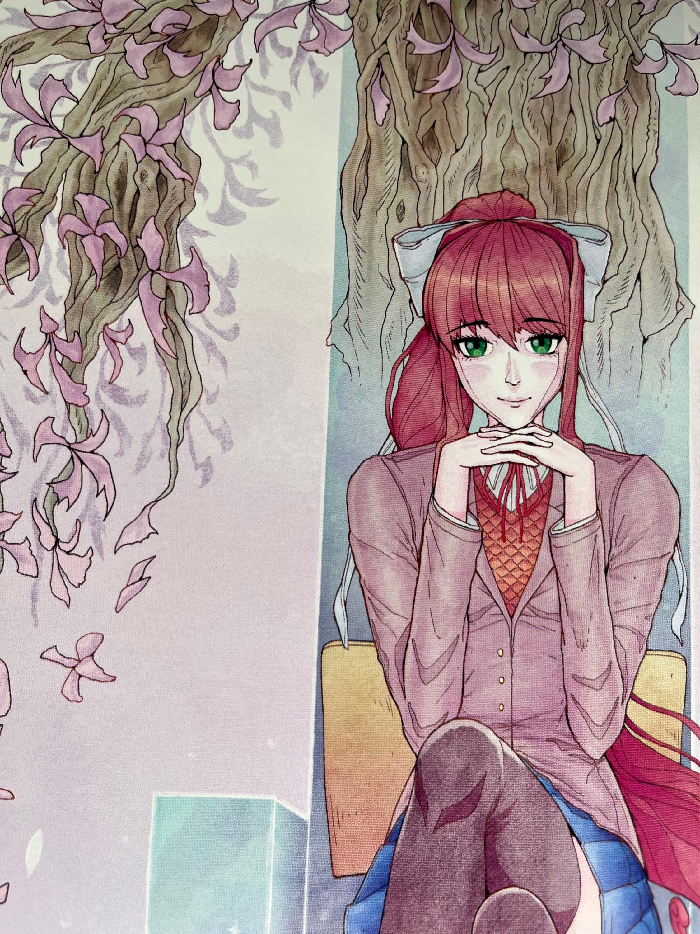 Monika Art Print | Doki Doki Literature Club Poster | Pastel Watercolor Anime 12x18 Decor