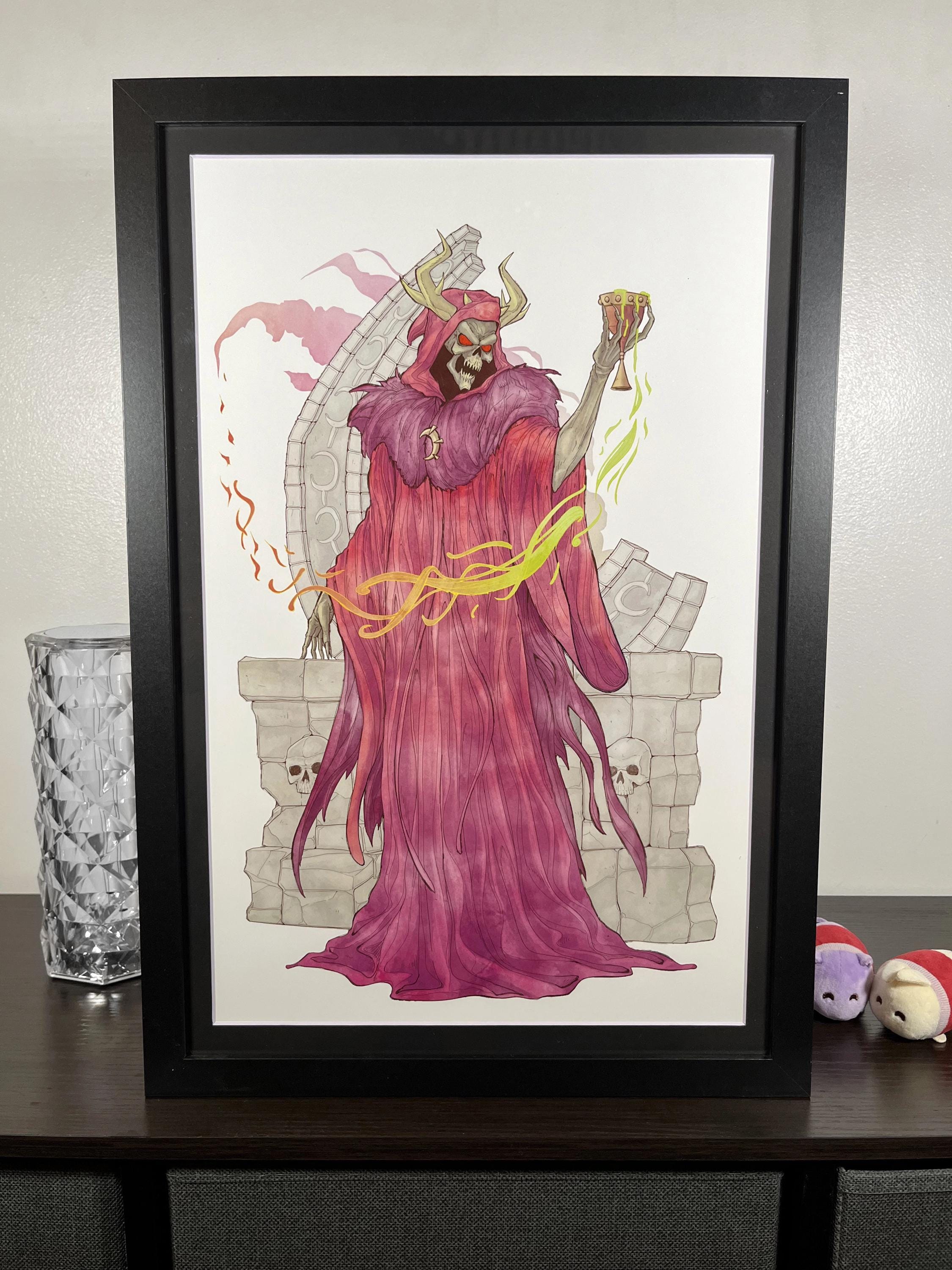 Horned King Art Print | Black Cauldron Watercolor Poster | Dark Fantasy Villain 12x18 Decor