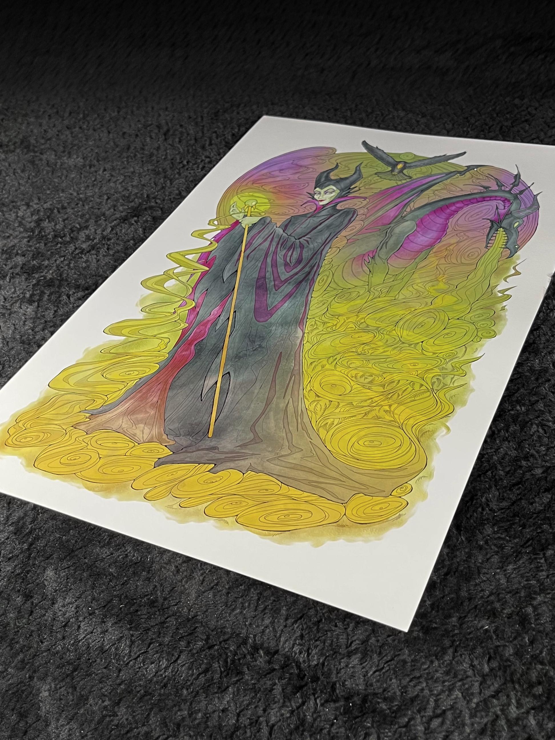 Maleficent Art Print | Sleeping Beauty Watercolor Disney Villain | 12x18 Fantasy Illustration Decor