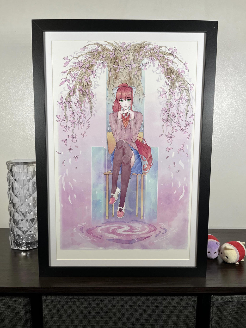 Monika Art Print | Doki Doki Literature Club Poster | Pastel Watercolor Anime 12x18 Decor