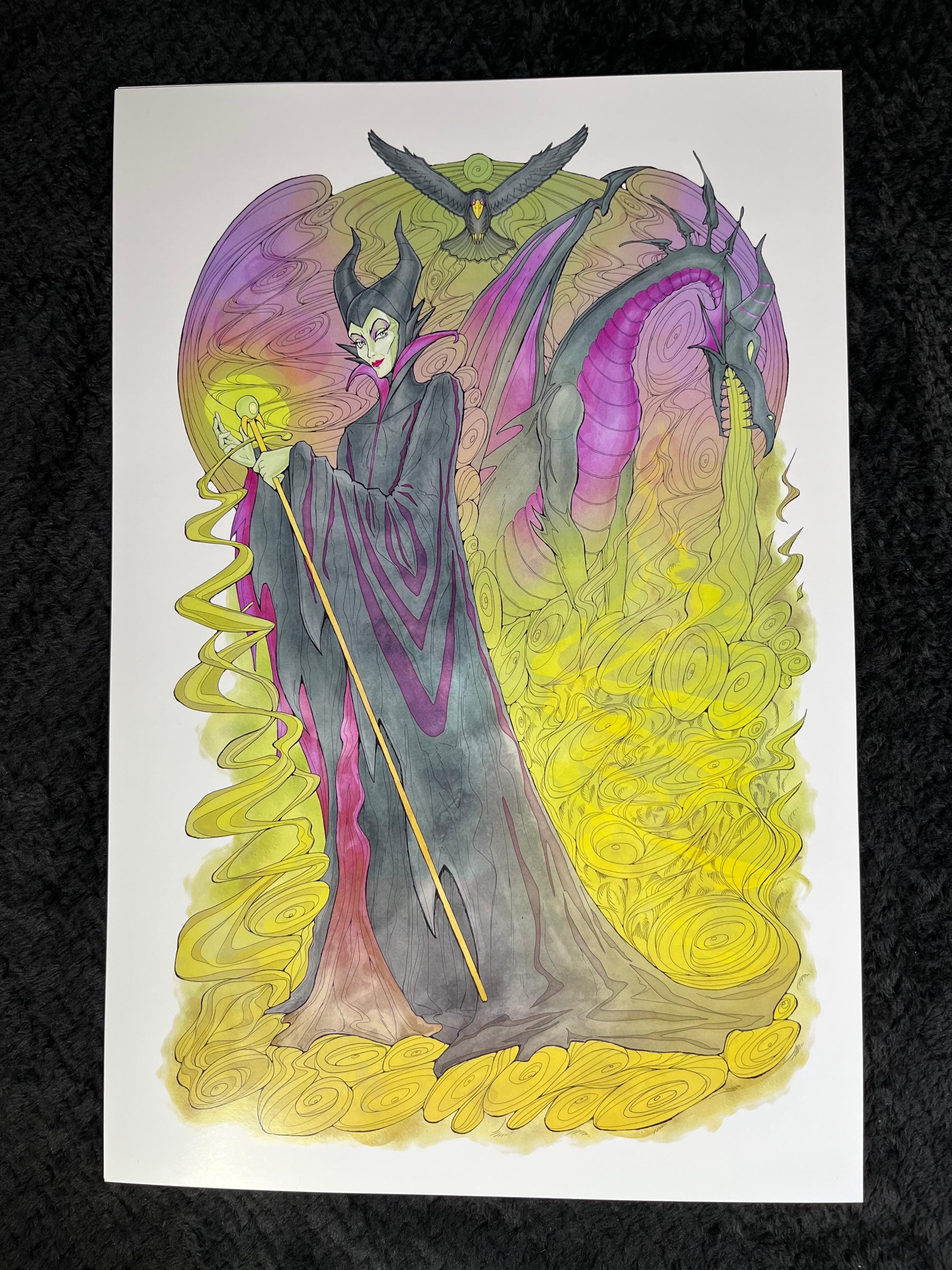 Maleficent Art Print | Sleeping Beauty Watercolor Disney Villain | 12x18 Fantasy Illustration Decor