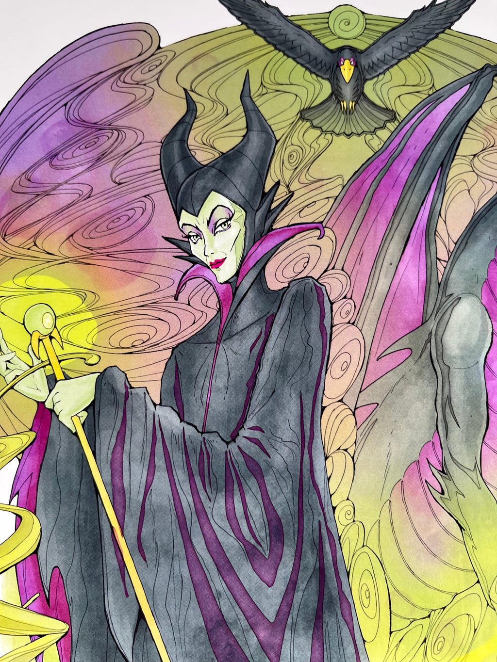 Maleficent Art Print | Sleeping Beauty Watercolor Disney Villain | 12x18 Fantasy Illustration Decor