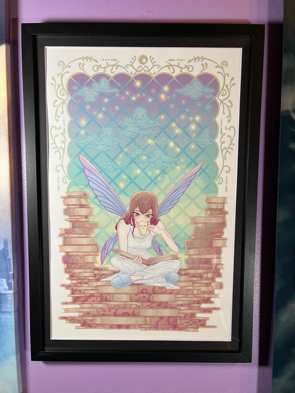 Coffee Pixie Art Print | Pastel Watercolor Cozy Anime | 12x18 Lofi Wall Decor