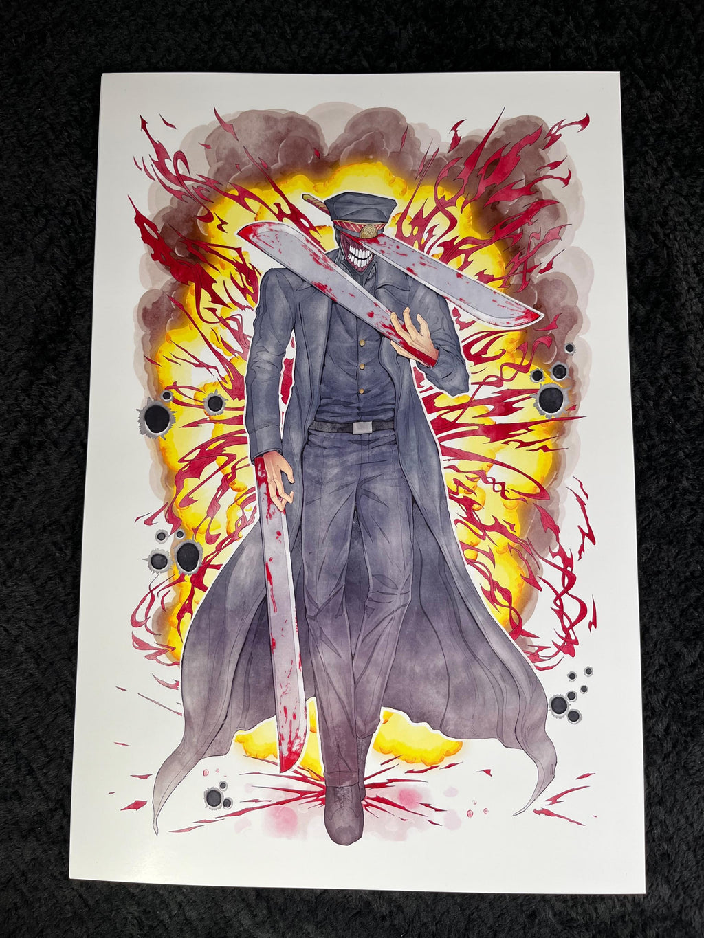 Katana Man Art Print | Chainsaw Man Watercolor Poster | Anime Villain 12x18 Decor