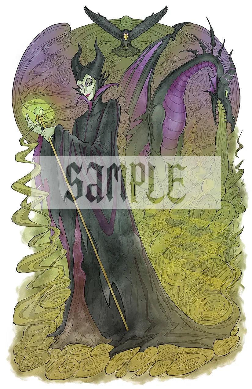 Maleficent Art Print | Sleeping Beauty Watercolor Disney Villain | 12x18 Fantasy Illustration Decor