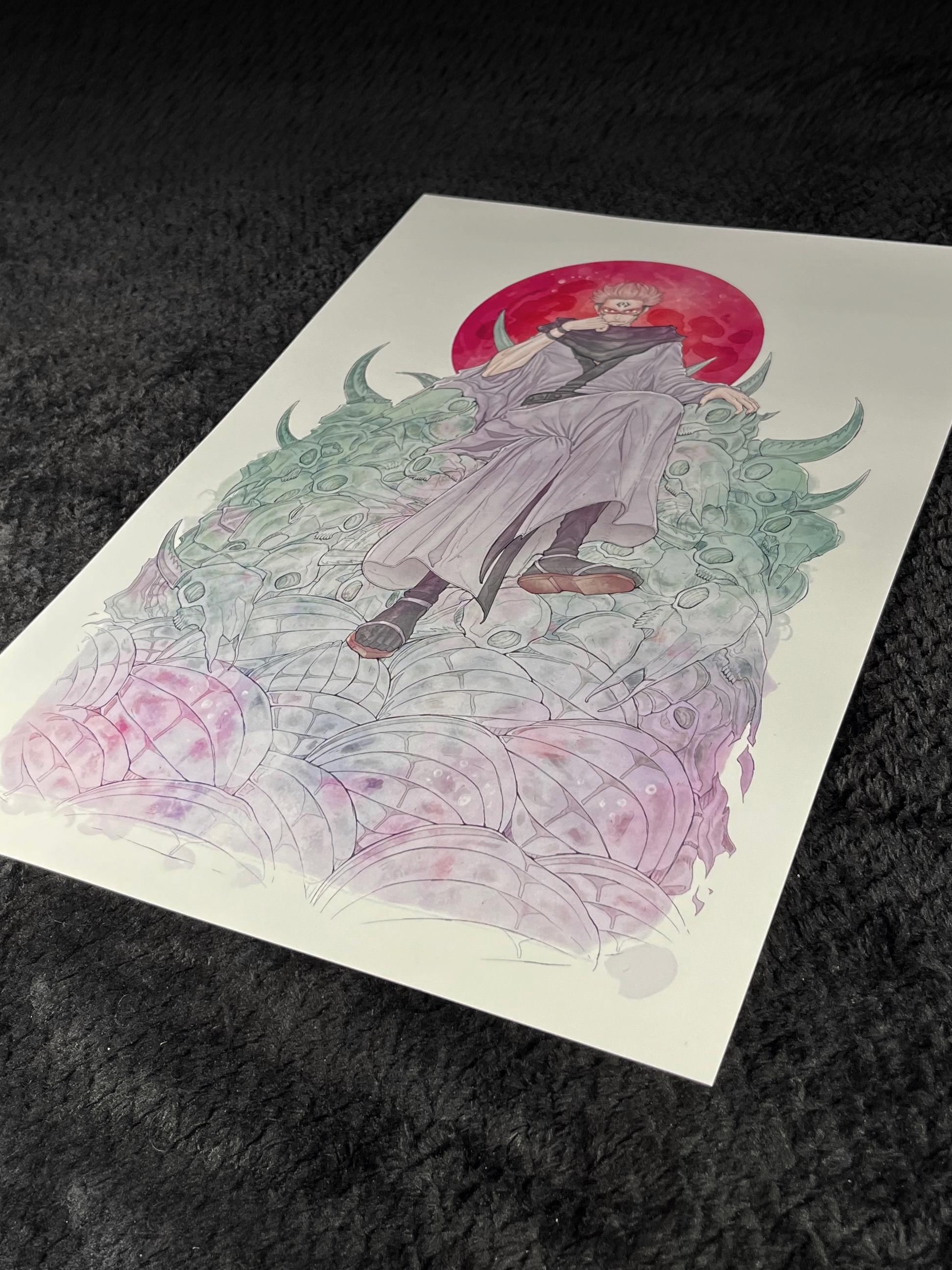 Sukuna Art Print | Jujutsu Kaisen Watercolor Poster | Anime Villain Wall Decor | 12x18 Fantasy Illustration