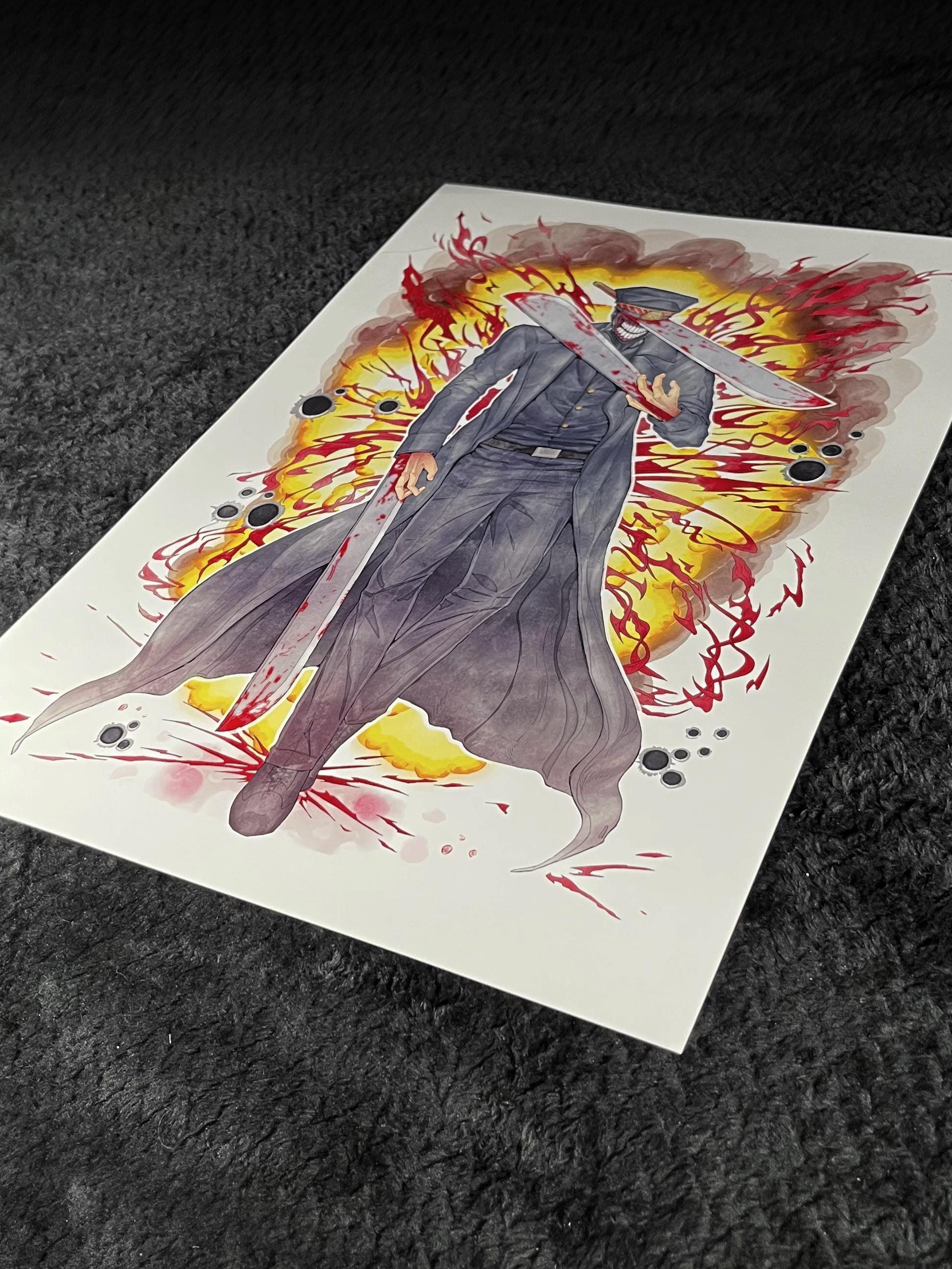 Katana Man Art Print | Chainsaw Man Watercolor Poster | Anime Villain 12x18 Decor